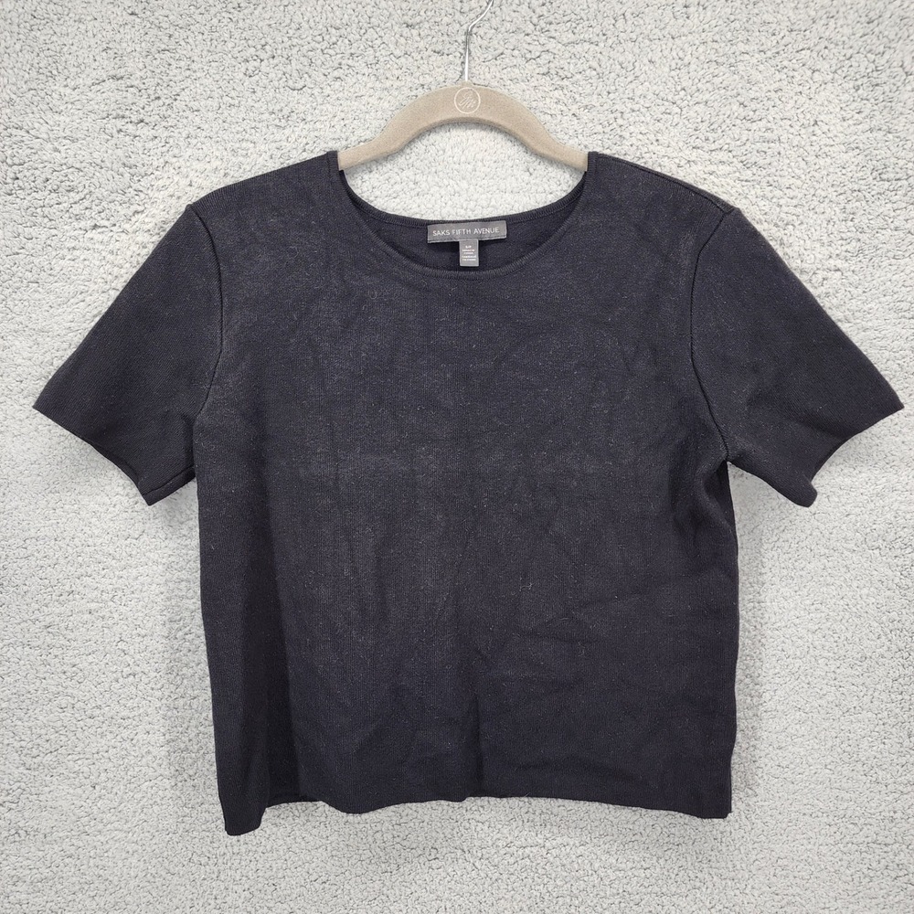 SAKS FIFTH AVENUE Black Crew Neck Short Sleeve Knit Top Women's Small